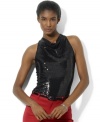 Lauren Ralph Lauren's sequined-front camisole with a pretty draped neckline adds an element of glamour to your ensemble.