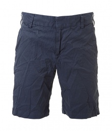 Bring new-season style to your casual warm weather look with these crinkle detailed shorts from Save Khaki - Flat front, belt loops, off-seam pockets, back welt and flap pocket, all-over crinkle detailing, classic Bermuda style - Pair with a retro tee and slip-on sneakers