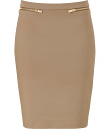 With a zipper-detailed waistband, this sleek pencil skirt adds on-trend style to your workweek look - Waistband with zipper trim, classic pencil silhouette, back welt pockets, concealed back zip closure, back vent - Pair with a tie-neck blouse, platform pumps, and an oversized satchel