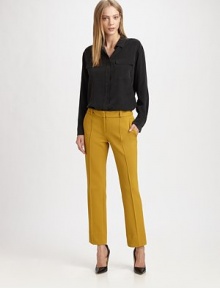 Restore your work wardrobe with these pleated jersey pants, defined by four-pocket styling and a medium rise. Button closureZip flyBack besom pocketsRise, about 8½Inseam, about 27PolyamideDry cleanImportedModel shown is 5'9 (175cm) wearing US size 4.OUR FIT MODEL RECOMMENDS ordering true size. Restore your work wardrobe with these pleated jersey pants, defined by four-pocket styling and a medium rise. Button closureZip flyBack besom pocketsRise, about 8½Inseam, about 27PolyamideDry cleanImportedModel shown is 5'9 (175cm) wearing US size 4.OUR FIT MODEL RECOMMENDS ordering true size.