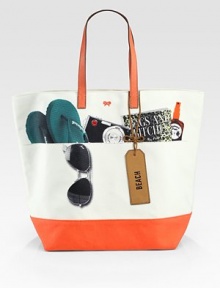 Beach-ready in a chic trompe l'oeil print on crisp canvas trimmed with leather.Leather double top handles, 7¼ dropOne inside zip pocket17¼W X 14¼H X 7¼DImported Beach-ready in a chic trompe l'oeil print on crisp canvas trimmed with leather.Leather double top handles, 7¼ dropOne inside zip pocket17¼W X 14¼H X 7¼DImported