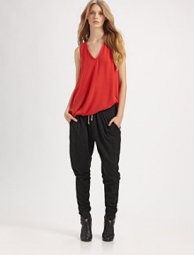 This casual-cool runway favorite has a comfy drawstring waistband and pleated front. Drawstring waistbandFront pleatingZippered slash pocketsRise, about 11Inseam, about 3075% cotton/25% polyesterMachine washImportedModel shown is 5'9 (176cm) wearing US size Small. This casual-cool runway favorite has a comfy drawstring waistband and pleated front. Drawstring waistbandFront pleatingZippered slash pocketsRise, about 11Inseam, about 3075% cotton/25% polyesterMachine washImportedModel shown is 5'9 (176cm) wearing US size Small.