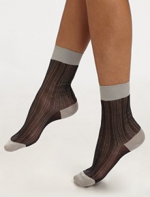 A luxurious, striped design with contrast toe, ankle and leg band. Ribbed leg bandFlat toe seamSilkHand washMade in Italy 