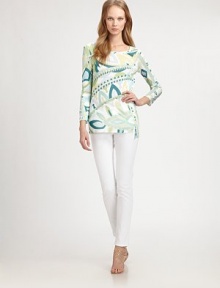 This soft knit style boasts one of the designer's signature, scarf-inspired prints.Jewel necklineThree-quarter sleevesRayonDry cleanMade in Italy of imported fabricModel shown is 5'11 wearing US size 4. This soft knit style boasts one of the designer's signature, scarf-inspired prints.Jewel necklineThree-quarter sleevesRayonDry cleanMade in Italy of imported fabricModel shown is 5'11 wearing US size 4.