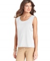 Jones New York's easy tank gets a touch of shine thanks to satin trim at the neckline. A perfect layering piece!