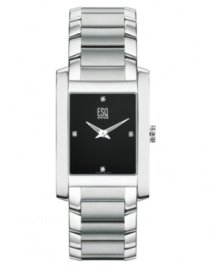 Refined and elegant. This ESQ by Movado men's watch features a silvertone stainless steel bracelet and rectangular case. Black rectangular dial with logo and diamond accent indices. Quartz movement. Water resistant to 30 meters. Two-year limited warranty. Refined and elegant. This ESQ by Movado men's watch features a silvertone stainless steel bracelet and rectangular case. Black rectangular dial with logo and diamond accent indices. Quartz movement. Water resistant to 30 meters. Two-year limited warranty.