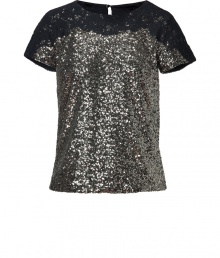 Sparkle into evening elegance in Antik Batiks sequin embellished top, perfect for your most festive events - Rounded neckline, short sleeves, buttoned key-hole cut-out at the nape - Pair with leather leggings and pumps Sparkle into evening elegance in Antik Batiks sequin embellished top, perfect for your most festive events - Rounded neckline, short sleeves, buttoned key-hole cut-out at the nape - Pair with leather leggings and pumps