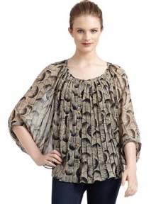 THE LOOKScoopneckAbstract circle pattern on pleated chiffonBatwing sleevesFront button placketIncludes adjustable camisoleTHE FITAbout 21 from shoulder to hemTHE MATERIALBlouse and camisole: polyesterCARE & ORIGINDry cleanImportedModel shown is 5'11 (180cm) wearing US size Small.This item was originally available for purchase at Saks Fifth Avenue OFF 5TH stores. THE LOOKScoopneckAbstract circle pattern on pleated chiffonBatwing sleevesFront button placketIncludes adjustable camisoleTHE FITAbout 21 from shoulder to hemTHE MATERIALBlouse and camisole: polyesterCARE & ORIGINDry cleanImportedModel shown is 5'11 (180cm) wearing US size Small.This item was originally available for purchase at Saks Fifth Avenue OFF 5TH stores.