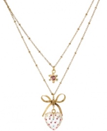 Young at heart. Betsey Johnson's double-row necklace features a fun, fresh look. With a clear heart and bow as its fashionable focal points, it's further embellished with glittering crystals. Approximate length: 16 inches + 3-inch extender. Approximate drop: 1-1/3 inches. Young at heart. Betsey Johnson's double-row necklace features a fun, fresh look. With a clear heart and bow as its fashionable focal points, it's further embellished with glittering crystals. Approximate length: 16 inches + 3-inch extender. Approximate drop: 1-1/3 inches.