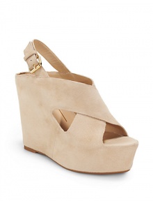 THE LOOKWide crisscross suede upperAdjustable slingback strapPadded insoleSelf-covered wedge, 4½ (115mm)Self-covered platform, 1½ (40mm)Compares to a 3 heel (75mm)THE MATERIALSuede upperLeather liningRubber soleORIGINImported THE LOOKWide crisscross suede upperAdjustable slingback strapPadded insoleSelf-covered wedge, 4½ (115mm)Self-covered platform, 1½ (40mm)Compares to a 3 heel (75mm)THE MATERIALSuede upperLeather liningRubber soleORIGINImported
