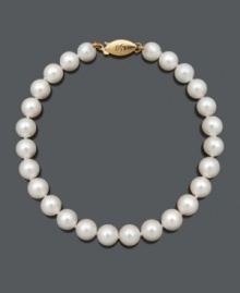 Embrace the essence of natural beauty. This beautiful bracelet features A+ Akoya cultured pearls (6-1/2-7 mm) and a 14k gold clasp. Approximate length: 8 inches. Embrace the essence of natural beauty. This beautiful bracelet features A+ Akoya cultured pearls (6-1/2-7 mm) and a 14k gold clasp. Approximate length: 8 inches.