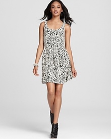 A timeless leopard print takes form in a black and white palette on Aqua's ponte knit, everyday-wear dress. A timeless leopard print takes form in a black and white palette on Aqua's ponte knit, everyday-wear dress.