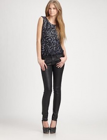 Glittering sequins over featherweight silk adds the right dash of girly charm to this plunging v-back blouse.JewelneckSleevelessFlat-frontTied v-backSilkDry cleanImportedModel shown is 5'11 (180cm) wearing US size Small. Glittering sequins over featherweight silk adds the right dash of girly charm to this plunging v-back blouse.JewelneckSleevelessFlat-frontTied v-backSilkDry cleanImportedModel shown is 5'11 (180cm) wearing US size Small.