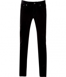 Stylish pants in velvety soft black cotton - Ultra-fine wale corduroy - Narrow cut, slimmer fit - Classic five-pocket style with button closure and belt loops - A cool, versatile go-to that pairs perfectly with just about anything in your wardrobe - Wear with button downs, pullovers and cardigans