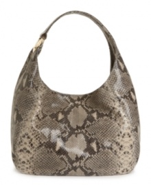 Look close: this glazed, embossed reptile-leather purse is creatively stylish, with a shoulder strap that extends from the elegant body at one side and secures to the other side with 18K gold MK hardware. Perfectly posh. Look close: this glazed, embossed reptile-leather purse is creatively stylish, with a shoulder strap that extends from the elegant body at one side and secures to the other side with 18K gold MK hardware. Perfectly posh.