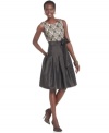 A pretty lace bodice meets a full taffeta skirt for this festive petite dress from Evan Picone.