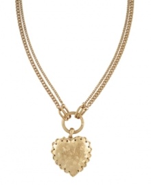 A fresh spin on love. This delicate heart pendant by Jessica Simpson combines two chic chains and a unique satin finish heart. Crafted in gold tone mixed metal. Approximate length: 18 inches. Approximate drop: 1 inch. A fresh spin on love. This delicate heart pendant by Jessica Simpson combines two chic chains and a unique satin finish heart. Crafted in gold tone mixed metal. Approximate length: 18 inches. Approximate drop: 1 inch.