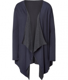Chic cardigan in two-tone cotton and cashmere blend - Drape detail at lapels - Long sleeves and open neckline - Asymmetric fall below the hip - Extra-soft layering piece - Works for the weekend and the office - Pair with skinny jeans and wedge boots Chic cardigan in two-tone cotton and cashmere blend - Drape detail at lapels - Long sleeves and open neckline - Asymmetric fall below the hip - Extra-soft layering piece - Works for the weekend and the office - Pair with skinny jeans and wedge boots