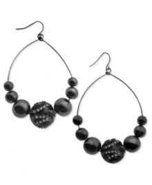 GUESS is having a ball with this set of fish-hook drop earrings. Crafted from hematite tone mixed metal, the earrings feature glass stones for added luster. Approximate drop: 1//2 inch. Approximate diameter: 2 inches. GUESS is having a ball with this set of fish-hook drop earrings. Crafted from hematite tone mixed metal, the earrings feature glass stones for added luster. Approximate drop: 1//2 inch. Approximate diameter: 2 inches.