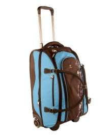 You're on a roll with Sherpani's durable and versatile travel duffel, a unique upright design that caters carrying to your comfort. An exterior embroidered design with leather trim is complemented by a signature floral lining. Lifetime warranty. You're on a roll with Sherpani's durable and versatile travel duffel, a unique upright design that caters carrying to your comfort. An exterior embroidered design with leather trim is complemented by a signature floral lining. Lifetime warranty.