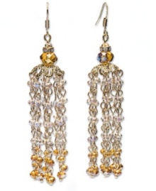 A luxurious look. Elegant champagne-colored glass rondelle beading adorns these chic tassel earrings from c.A.K.e. by Ali Khan. Crafted in mixed metal, they'll stand out as an eye-catching addition to your outfit (whether for day or evening). Approximate drop: 3-1/2 inches. A luxurious look. Elegant champagne-colored glass rondelle beading adorns these chic tassel earrings from c.A.K.e. by Ali Khan. Crafted in mixed metal, they'll stand out as an eye-catching addition to your outfit (whether for day or evening). Approximate drop: 3-1/2 inches.