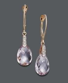 Rose-rich hues will set the mood for flirtation. These pretty pink amethyst drops (5-1/5 ct. t.w.) shine with the addition of sparkling diamond accents. Crafted in 14k rose gold. Approximate drop: 1-1/4 inches.