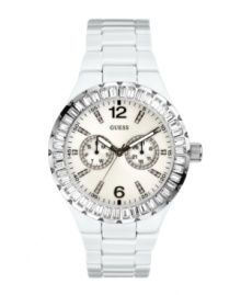 White enamel and Swarovski crystal accents combine for a white-hot look on this GUESS watch.