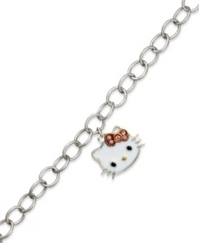 Face forward for fashion. Hello Kitty's sterling silver link necklace features an enamel charm with sparkling pink crystals for a look that's both whimsical and stylish. Approximate length: 7-1/2 inches. Approximate drop: 1/2 inch. Face forward for fashion. Hello Kitty's sterling silver link necklace features an enamel charm with sparkling pink crystals for a look that's both whimsical and stylish. Approximate length: 7-1/2 inches. Approximate drop: 1/2 inch.