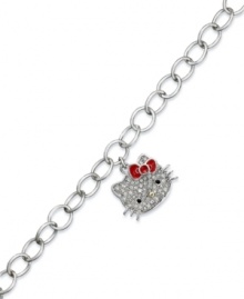 Shine bright with Hello Kitty. This sterling silver link bracelet features a charm made of pave crystals with that ever-present red bow for a look that's always in style. Approximate length: 7-1/2 inches. Approximate drop: 1/2 inch. Shine bright with Hello Kitty. This sterling silver link bracelet features a charm made of pave crystals with that ever-present red bow for a look that's always in style. Approximate length: 7-1/2 inches. Approximate drop: 1/2 inch.