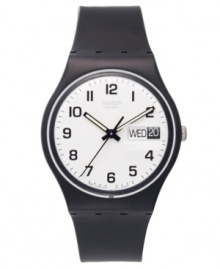 Forever in style: a classic Swatch watch in black and white from the Once Again collection. Forever in style: a classic Swatch watch in black and white from the Once Again collection.