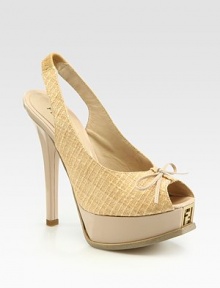Grounded by a skinny heel and logo-embedded platform, this textured straw style features a slingback and dainty bow. Self-covered heel, 5 (125mm)Island platform, 1½ (40mm)Compares to a 3½ heel (90mm)Straw upperLeather lining and solePadded insoleMade in ItalyOUR FIT MODEL RECOMMENDS ordering one half size up as this style runs small. Grounded by a skinny heel and logo-embedded platform, this textured straw style features a slingback and dainty bow. Self-covered heel, 5 (125mm)Island platform, 1½ (40mm)Compares to a 3½ heel (90mm)Straw upperLeather lining and solePadded insoleMade in ItalyOUR FIT MODEL RECOMMENDS ordering one half size up as this style runs small.