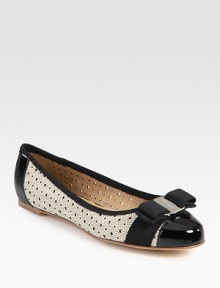 Unique, perforated printed leather essential with patent leather trim and a textured grosgrain ribbon bow. Printed leather, patent leather and grosgrain ribbon upperLeather lining and solePadded insoleMade in ItalyOUR FIT MODEL RECOMMENDS ordering true size. Unique, perforated printed leather essential with patent leather trim and a textured grosgrain ribbon bow. Printed leather, patent leather and grosgrain ribbon upperLeather lining and solePadded insoleMade in ItalyOUR FIT MODEL RECOMMENDS ordering true size.