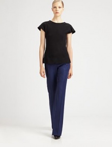 Sleek and sculptural, this chic silhoeutte is accented with a pleated back peplum detail.Jewel necklineCap sleevesFront and back dartsPleated back peplumConcealed side zipSilk liningWool/elastane/polyester/viscoseDry cleanMade in Italy of imported fabricModel shown is 5'10½ (179cm) wearing US size 4. Sleek and sculptural, this chic silhoeutte is accented with a pleated back peplum detail.Jewel necklineCap sleevesFront and back dartsPleated back peplumConcealed side zipSilk liningWool/elastane/polyester/viscoseDry cleanMade in Italy of imported fabricModel shown is 5'10½ (179cm) wearing US size 4.