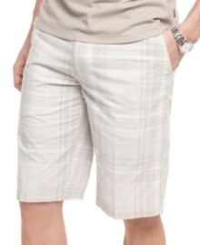 With a subtle plaid pattern, these shorts from Calvin Klein are perfectly on-point for the prepster's wardrobe. With a subtle plaid pattern, these shorts from Calvin Klein are perfectly on-point for the prepster's wardrobe.