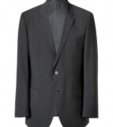 Elegant jacket in a fine dark grey pure wool - Comfortable lightweight and supple quality in a pin striped look - Classic, chic, a great basic for any wardrobe - New: deep, slim cut lapels - Single breasted with two buttons - Two flap pockets and a chest pocket - Straight cut, slightly longer torso - The perfect jacket for the office and afterwards - Ideal to complete your look when you wear a dress shirt and classic trousers