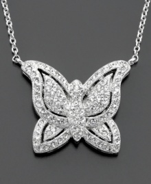 A crystal-accented butterfly pendant lends a touch of sweet whimsy. Rhodium plated. Chain measures 16 inches; drop measures 3/4 inch. A crystal-accented butterfly pendant lends a touch of sweet whimsy. Rhodium plated. Chain measures 16 inches; drop measures 3/4 inch.