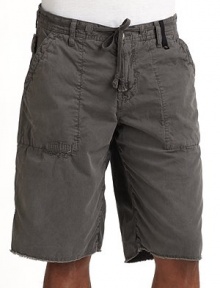 Perennially trendy cargos crafted from lightweight cotton twill, uniquely dyed to achieve that softly worn vintage feel.Mid-width waistband with belt loops and button and drawstring closure Front zipper Side pockets Side snap tab details Stitching detail throughout Raw edge hem Back logo stitching Dual patch pockets at back Inseam, about 10 Cotton; machine wash Imported