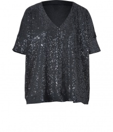 Easy and glamorous with its allover tonal sequins, DKNYs loosely draped dolman-sleeve tee counts as a must for your cocktails wardrobe - V-neckline, elbow-length dolman sleeves with stitched cuffs - Loosely draped fit - Wear with figure-hugging separates and statement heels Easy and glamorous with its allover tonal sequins, DKNYs loosely draped dolman-sleeve tee counts as a must for your cocktails wardrobe - V-neckline, elbow-length dolman sleeves with stitched cuffs - Loosely draped fit - Wear with figure-hugging separates and statement heels