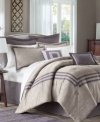 Casual meets contemporary in the Affinia comforter set. A soothing, heather gray jacquard comforter boasts tailored stripes for a comfortable look with a polished appeal. The coordinating bedskirt, European shams and decorative pillows tie the look together with pops of solid color and smart stripes.
