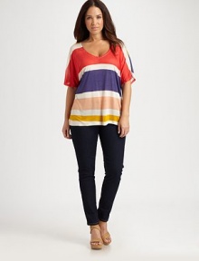 Light-as-air and soft, this vibrant, relaxed-fit top accentuates your bust, thanks to an alluring neckline.Deep v-neckElbow-length sleevesAbout 26 from shoulder to hemMicro modalPattern may varyDry cleanMade in USA Light-as-air and soft, this vibrant, relaxed-fit top accentuates your bust, thanks to an alluring neckline.Deep v-neckElbow-length sleevesAbout 26 from shoulder to hemMicro modalPattern may varyDry cleanMade in USA