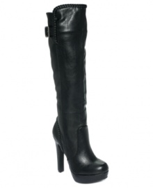 Woven details add another layer of texture to the trendy stylings of Material Girl's Tracey platform boots. Woven details add another layer of texture to the trendy stylings of Material Girl's Tracey platform boots.