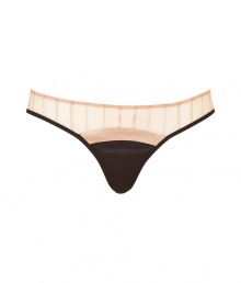 With coquettish vintage-inspired styling, this luxe thong from Kiki de Montparnasse adds sizzle to any ensemble - Striped champagne-hued sheer panel with contrasting solid black inset and trim - Perfect under a slinky cocktail sheath or paired with a matching bra for stylish lounging With coquettish vintage-inspired styling, this luxe thong from Kiki de Montparnasse adds sizzle to any ensemble - Striped champagne-hued sheer panel with contrasting solid black inset and trim - Perfect under a slinky cocktail sheath or paired with a matching bra for stylish lounging