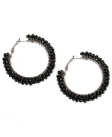 This time with feeling. Black beads give texture to this pair of hoop earrings from Haskell. Crafted from hematite-tone mixed metal. Approximate diameter: 2 inches. This time with feeling. Black beads give texture to this pair of hoop earrings from Haskell. Crafted from hematite-tone mixed metal. Approximate diameter: 2 inches.