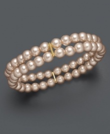 Elevate your look with shimmery pastels. This Charter Club bracelet features two rows of pink simulated plastic pearls crafted in mixed metal. Bracelet stretches to fit wrist. Approximate diameter: 3-1/2 inches. Elevate your look with shimmery pastels. This Charter Club bracelet features two rows of pink simulated plastic pearls crafted in mixed metal. Bracelet stretches to fit wrist. Approximate diameter: 3-1/2 inches.