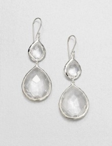 Sparkling, faceted clear quartz stones set in hammered sterling silver in a snowman drop design. Clear quartzSterling silverDrop, about 2.1Hook backImported 