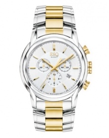 A striking composition of elegance and master craftsmanship. Quest watch from ESQ by Movado crafted of two-tone stainless steel bracelet and round case. Silver tone chronograph dial with gold tone applied stick indices, minute track, date window at four o'clock, three subdials and logo at twelve o'clock. Swiss quartz movement. Water resistant to 30 meters. Two-year limited warranty. A striking composition of elegance and master craftsmanship. Quest watch from ESQ by Movado crafted of two-tone stainless steel bracelet and round case. Silver tone chronograph dial with gold tone applied stick indices, minute track, date window at four o'clock, three subdials and logo at twelve o'clock. Swiss quartz movement. Water resistant to 30 meters. Two-year limited warranty.