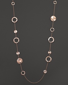 This modern necklace from Ippolita is luxe in polished rosegold, shaped to exude a freeform look. This modern necklace from Ippolita is luxe in polished rosegold, shaped to exude a freeform look.