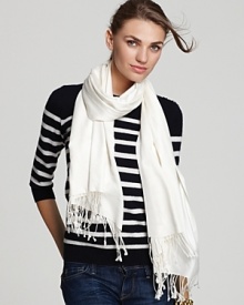 Long fringe lends a luxe edge to Collection 59's cashmere and silk pashmina wrap-perfect for all seasons. Long fringe lends a luxe edge to Collection 59's cashmere and silk pashmina wrap-perfect for all seasons.
