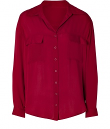 An oversized silhouette updates this classic silk button down from LAgence - Spread collar, long sleeves, front snap placket, flap pockets at chest, oversized silhouette, asymmetric curved hem with side vents - Pair with leather leggings, ankle boots, and a crossbody bag An oversized silhouette updates this classic silk button down from LAgence - Spread collar, long sleeves, front snap placket, flap pockets at chest, oversized silhouette, asymmetric curved hem with side vents - Pair with leather leggings, ankle boots, and a crossbody bag