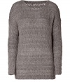 Luxurious pullover made ​.​.of fine, taupe heather wool blend - Particularly exclusive because its hand knitted - In a stylish chunky knit look - Slim,  with a feminine round neck and long sleeves - Fitted and cut a little shorter - A dream basic for everyday, for numerous occasions - Trendy, comfortable, classy - Combine witth a maxi skirt, leather leggings, khakis